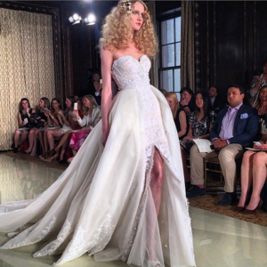 front-slit, lace and silk wedding dress